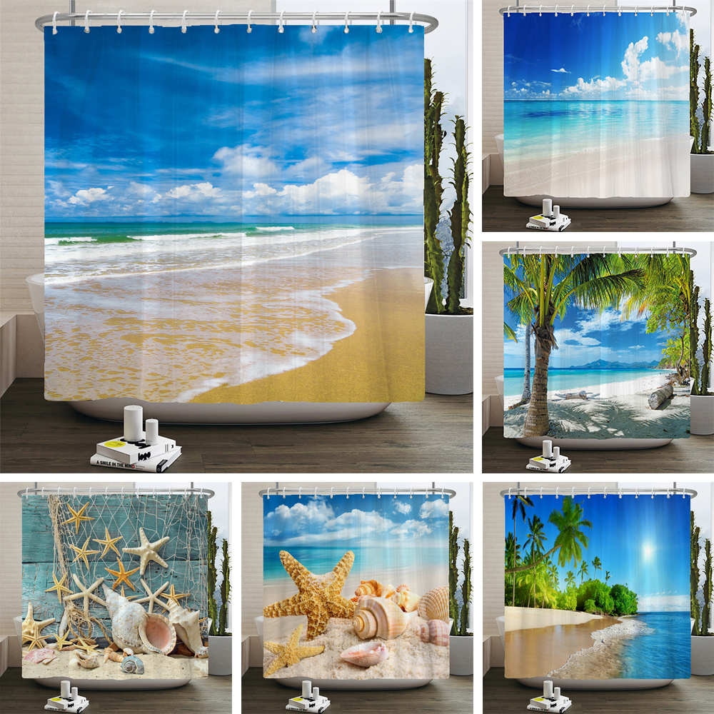 Shower Curtain Liner - 3d Beach Scenery Shower Curtains Sea