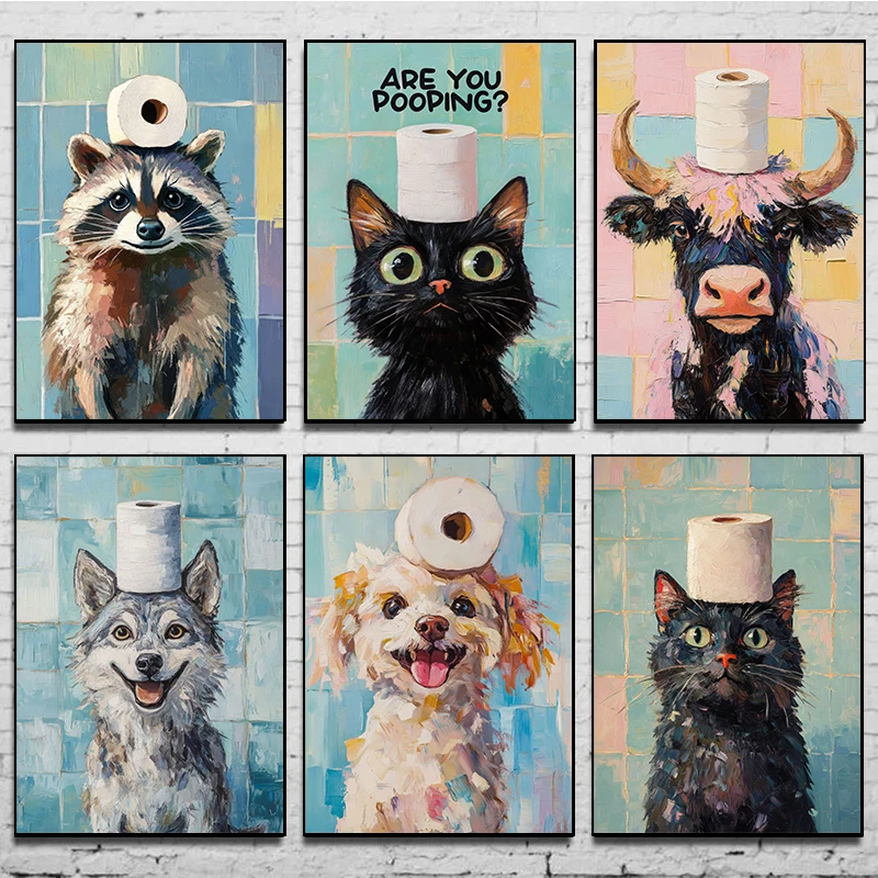 Home Bathroom Wall Art - 1pc frameless Toilet Paper Animal Poster