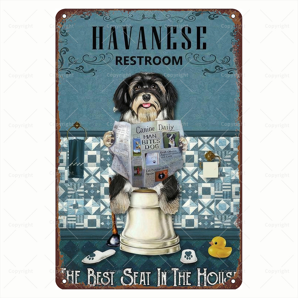 Home Bathroom Wall Art - Havanese Restroom Funny Dog Metal Sign,