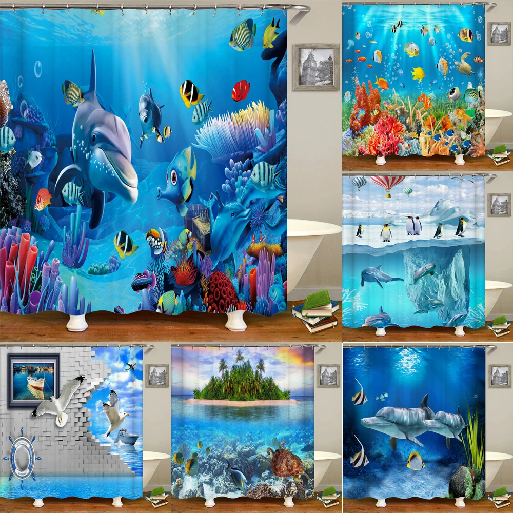 Shower Curtain Liner - Underwater World Fish Turtle 3d Shower