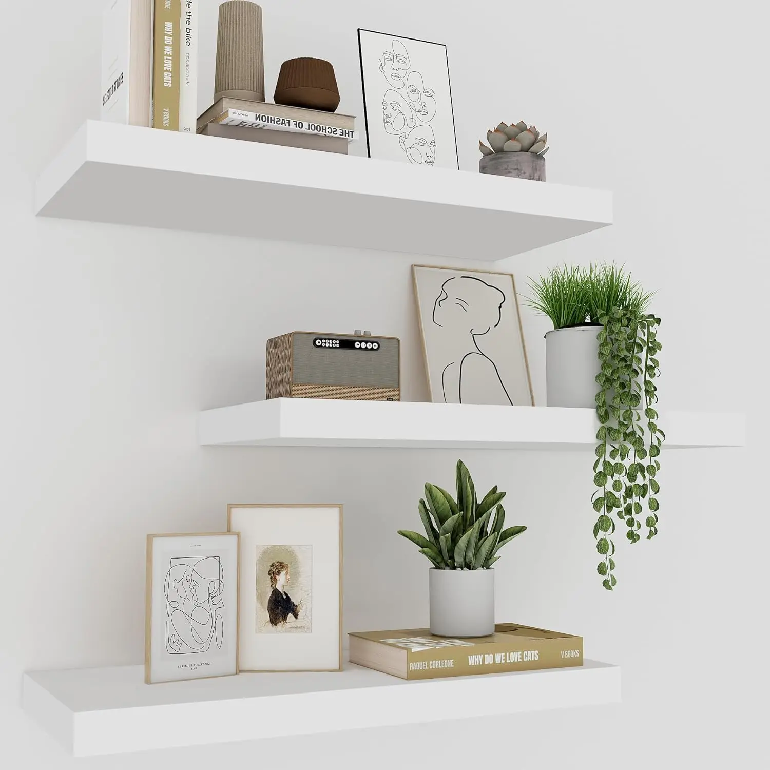 Home Bathroom Images - Set of 3 White Floating Shelves