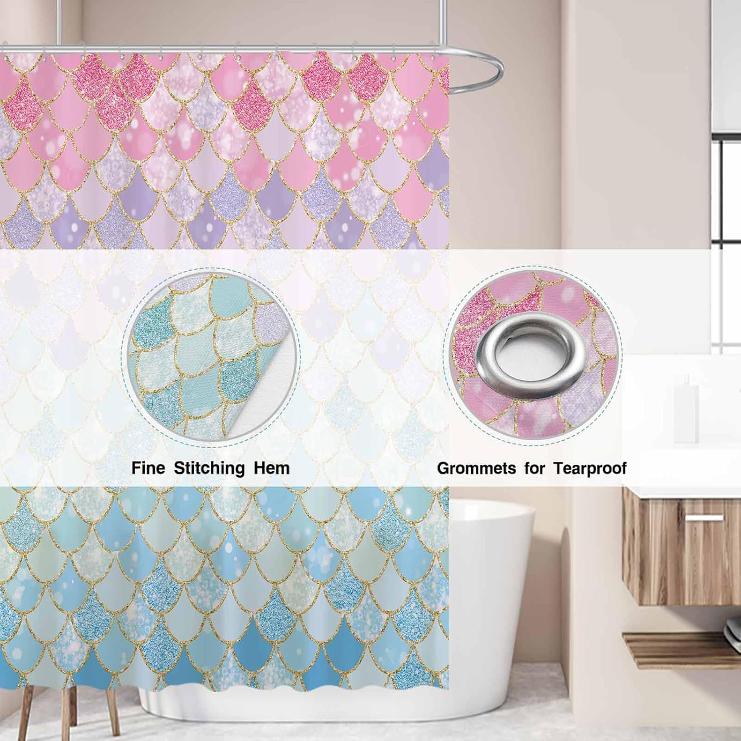 Mermaid Scales Shower Curtain  - Home Bathroom Scales บทวิจารณ์และราคา