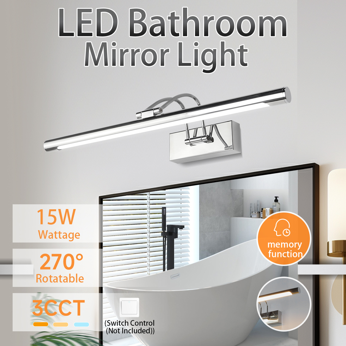 Mirror Front Light Tricolor Ad - Bathroom Mirror Led บทวิจารณ์และราคา