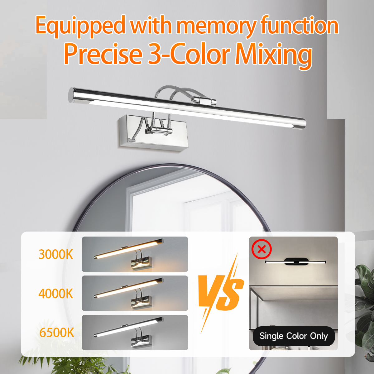 Mirror Front Light Tricolor Ad - Bathroom Mirror Led บทวิจารณ์และราคา