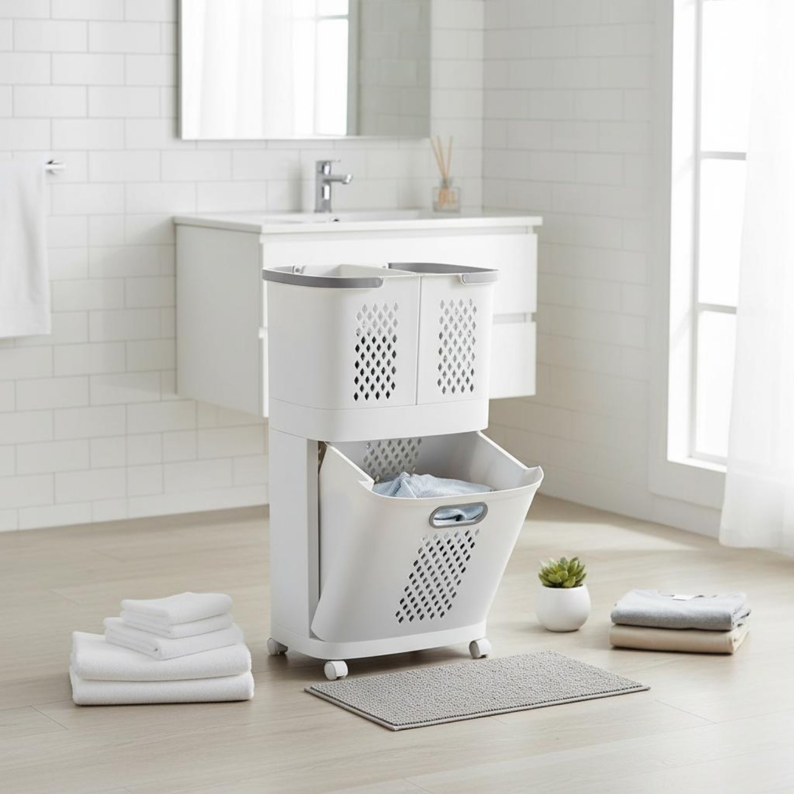Laundry Sorter Bin Space Savin - Home Bathroom Vent บทวิจารณ์และราคา