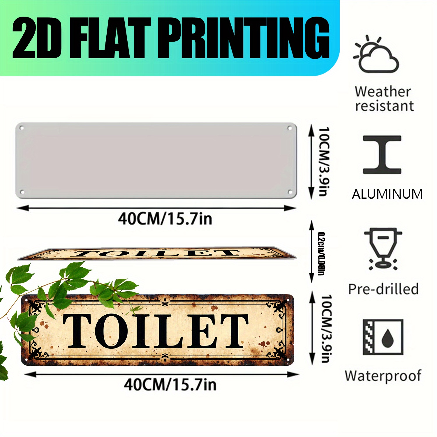 2D Flat, Vintage Aluminum Wall - Home Bathroom Wall Art บทวิจารณ์และราคา