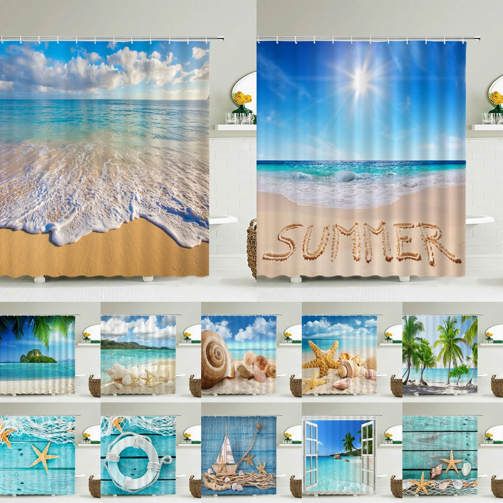 Seascape Beach Shower Curtains - Shower Curtain Liner บทวิจารณ์และราคา