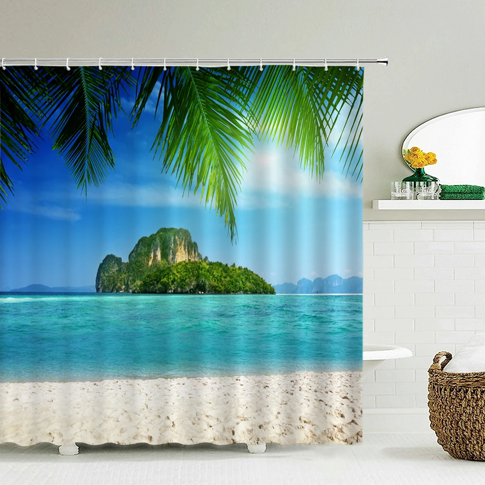 Seascape Beach Shower Curtains - Shower Curtain Liner บทวิจารณ์และราคา