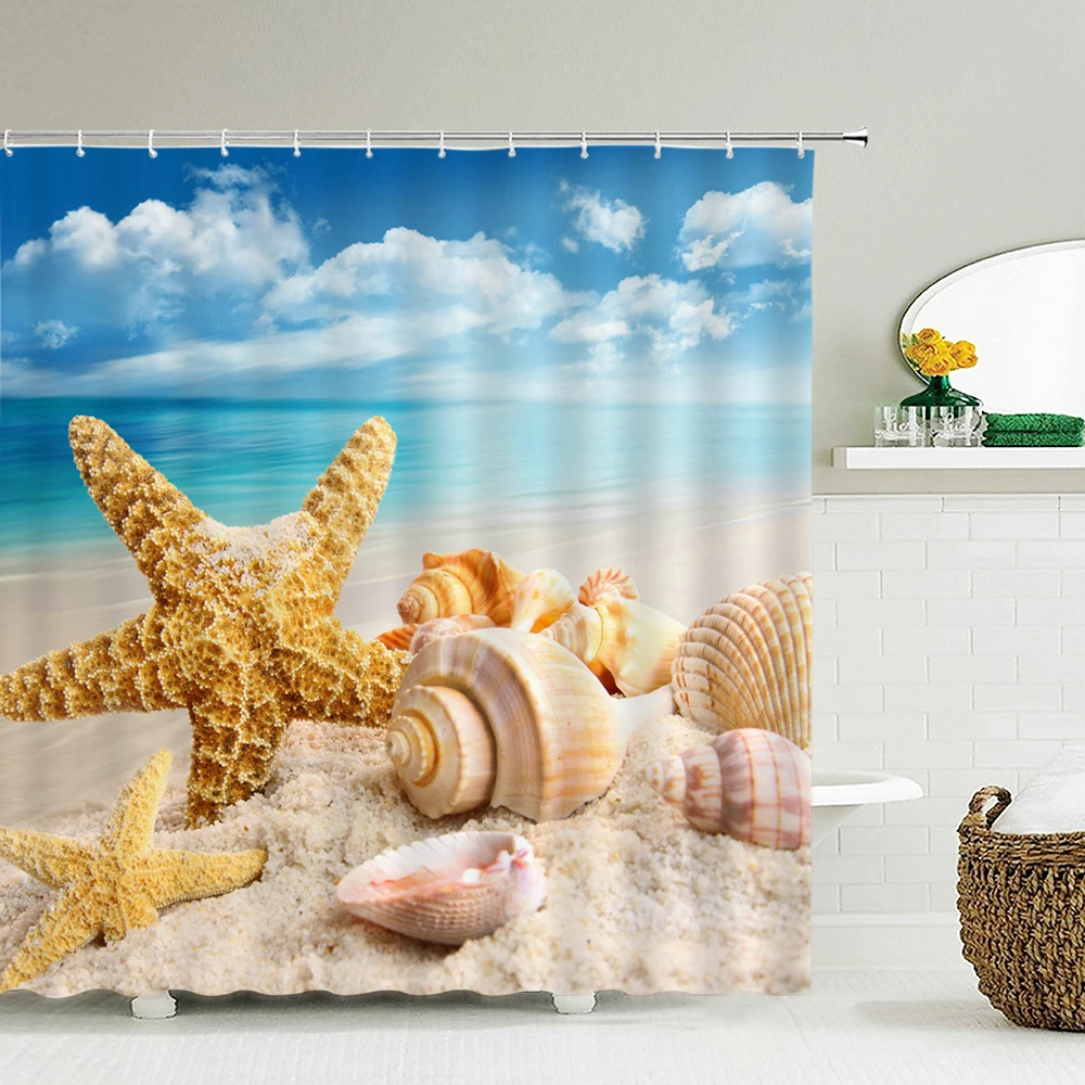 Seascape Beach Shower Curtains - Shower Curtain Liner บทวิจารณ์และราคา
