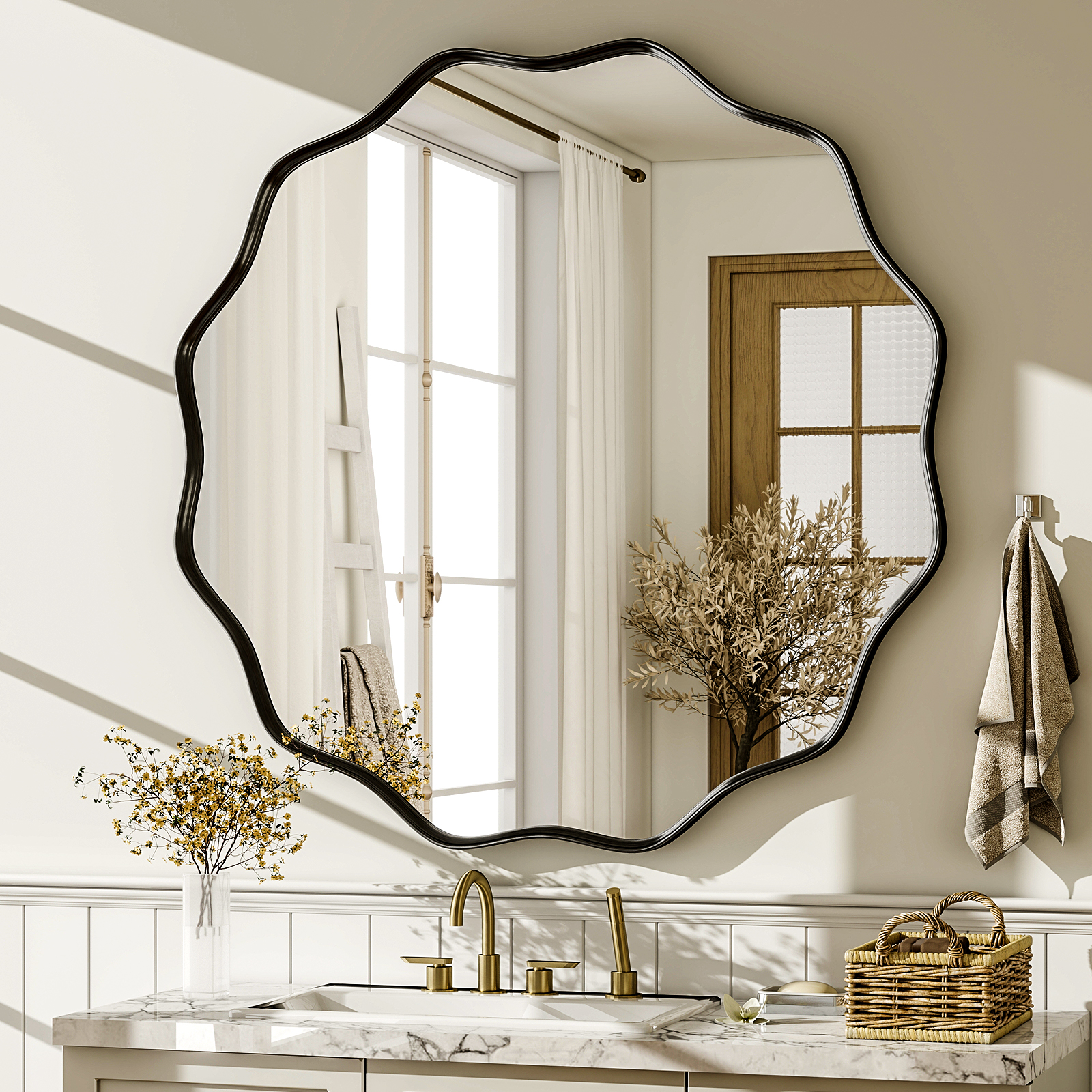 Wavy Round Bathroom Mirror Dec - Home Bathroom Cabinets บทวิจารณ์และราคา
