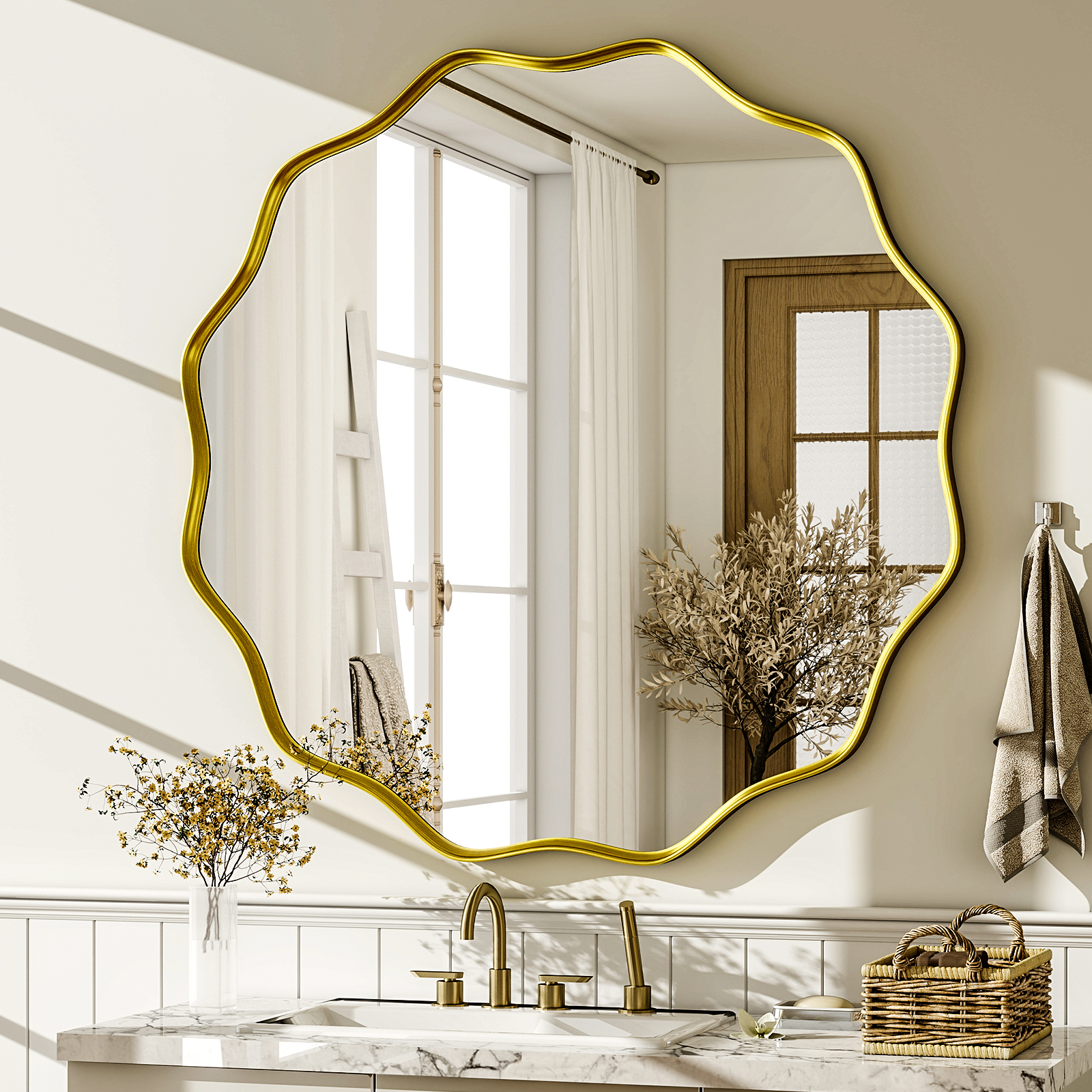 Wavy Round Bathroom Mirror Dec - Home Bathroom Cabinets บทวิจารณ์และราคา