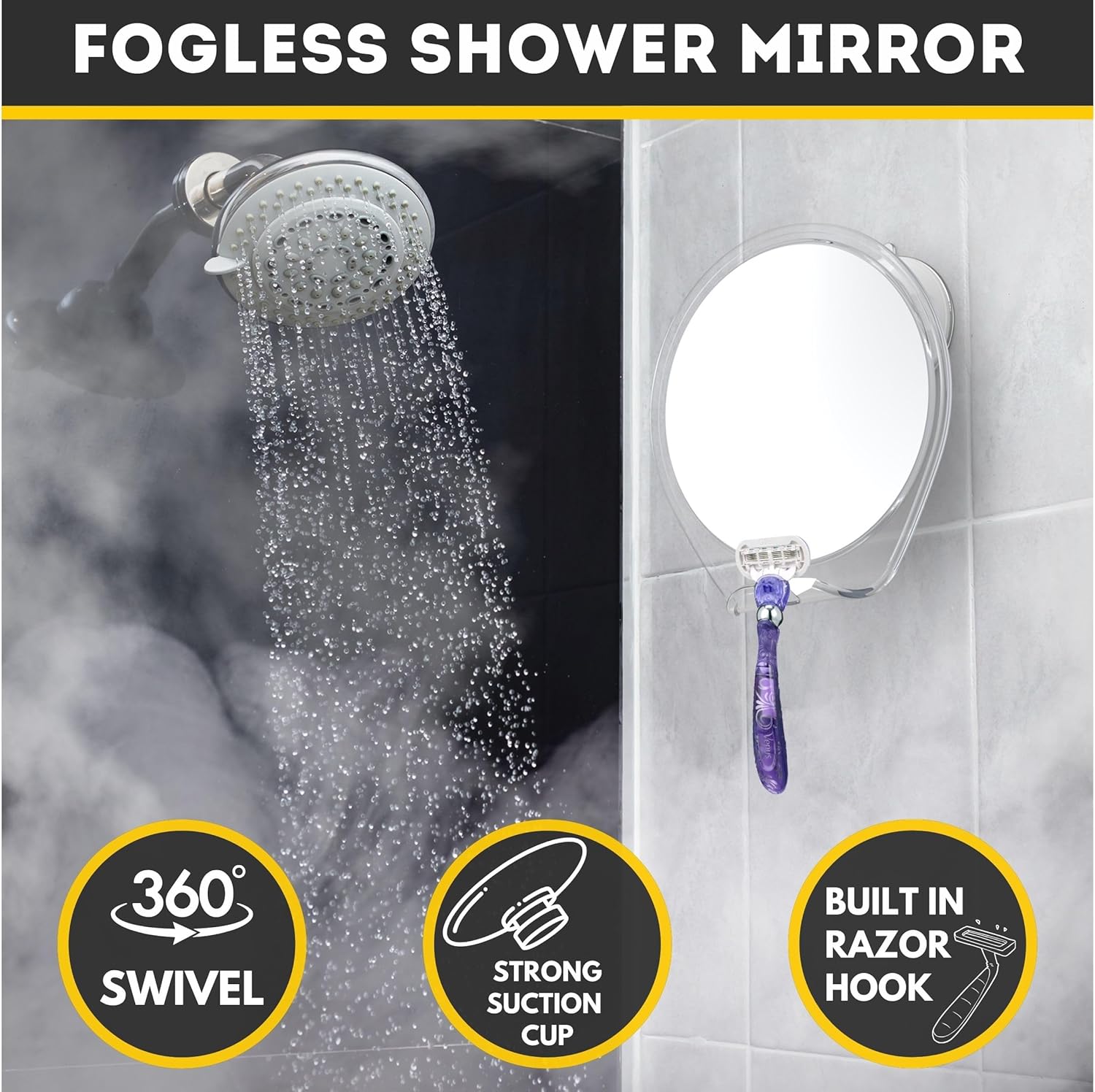 Fogless Shower Mirror with Suc - Shaving Mirror Suction บทวิจารณ์และราคา