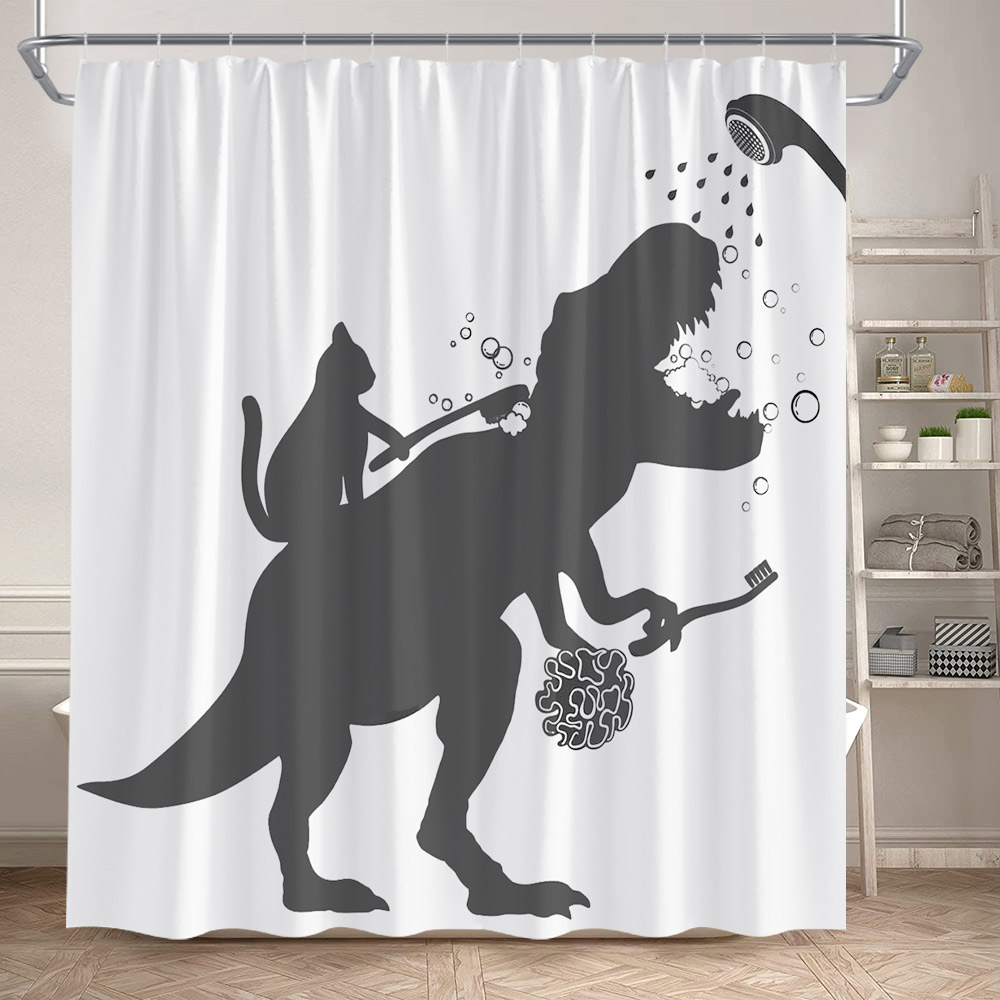 Funny Bathing Dinosaur Shower  - Shower Curtain Liner บทวิจารณ์และราคา