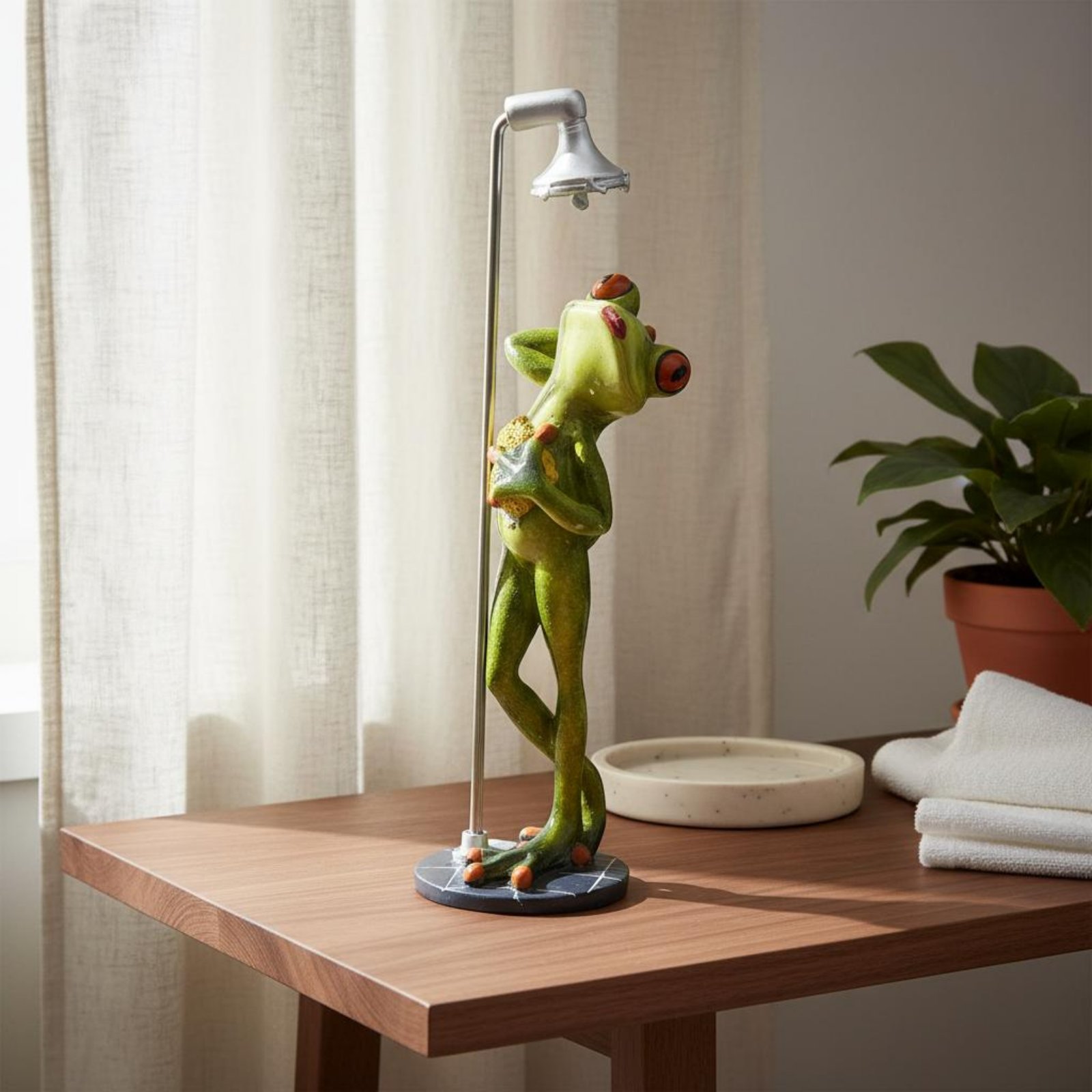 Showering Frog Figurine Novelt - Home Bathroom บทวิจารณ์และราคา