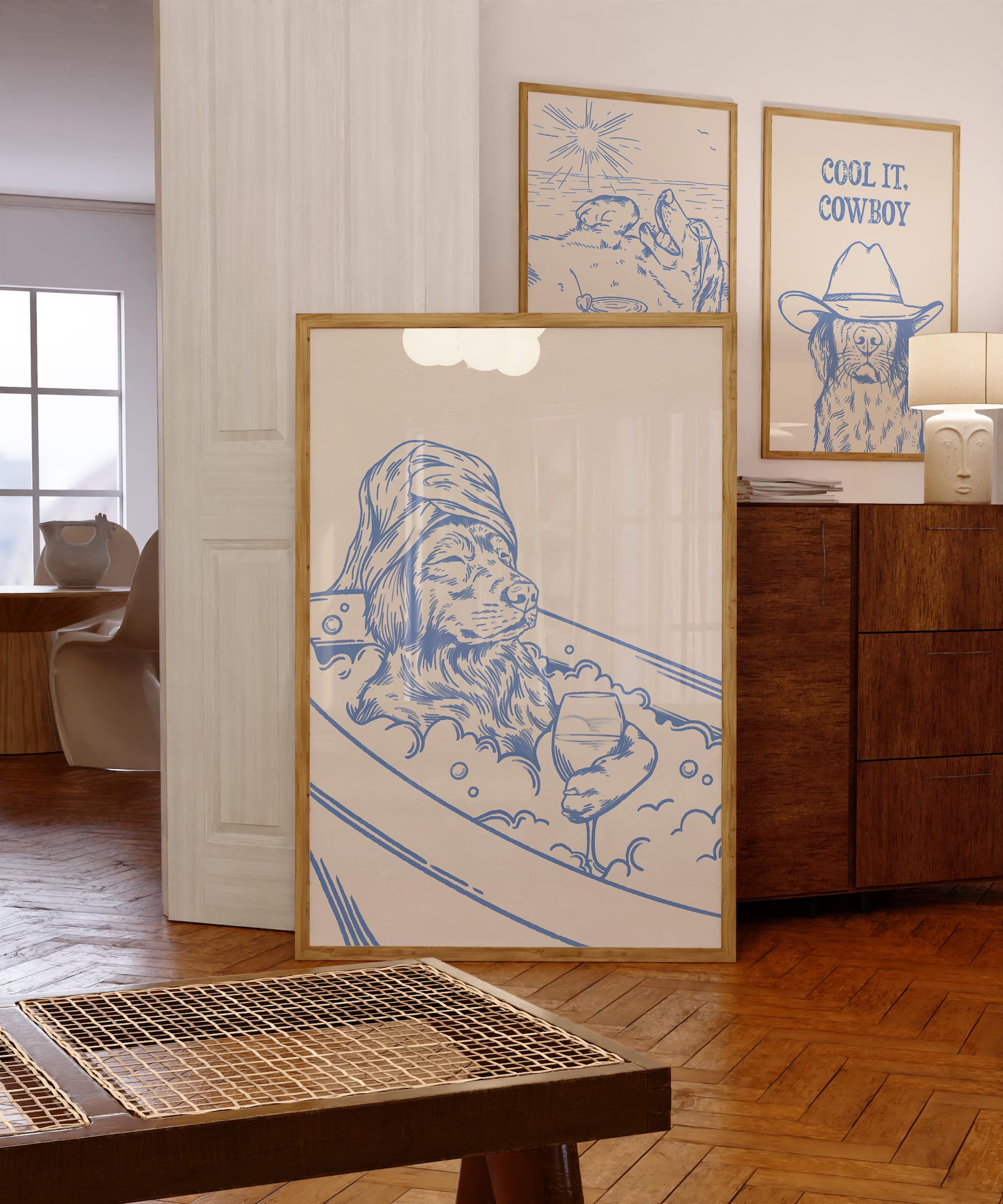 Dog with Wine Trendy Bathroom  - Home Bathroom Wall Art บทวิจารณ์และราคา