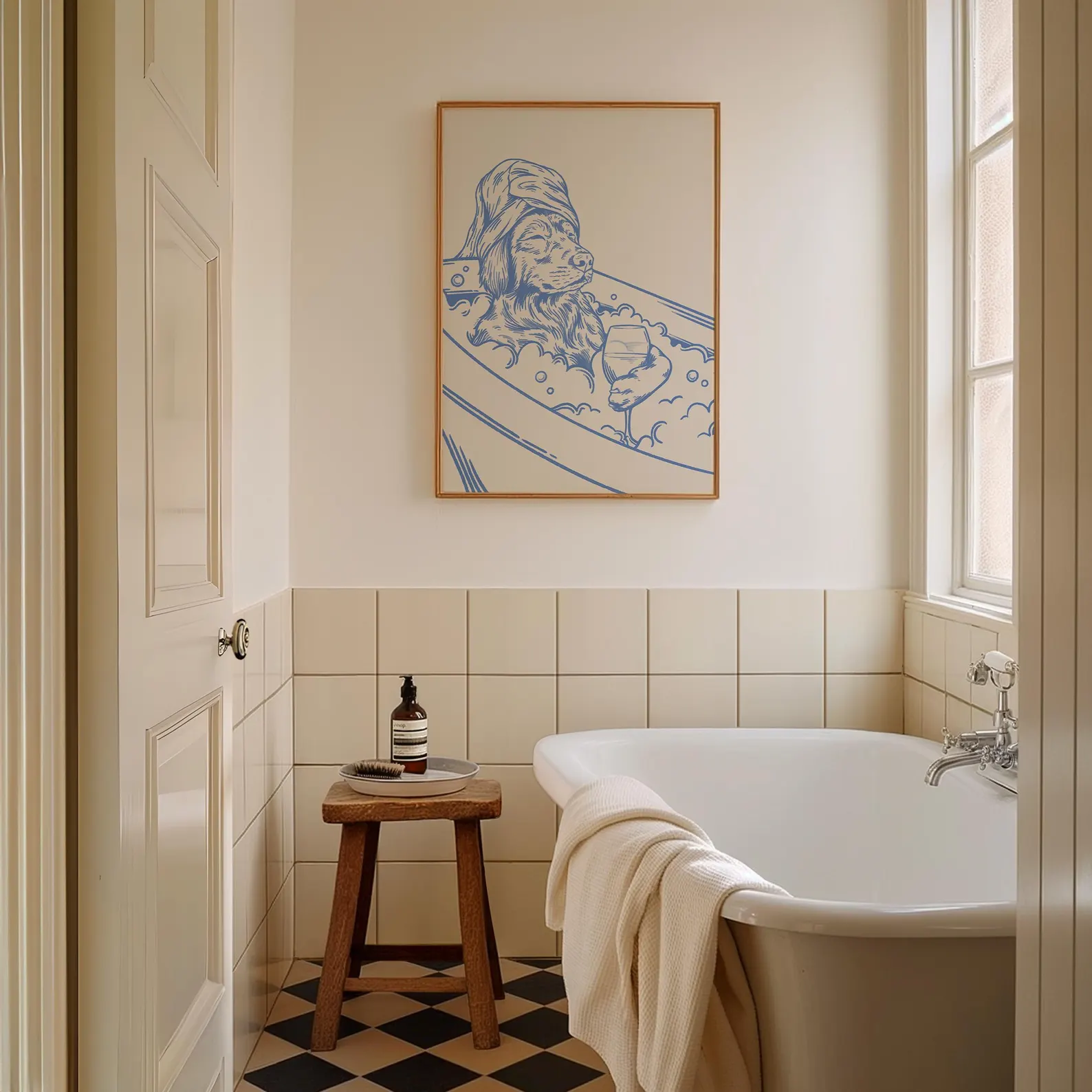 Dog with Wine Trendy Bathroom  - Home Bathroom Wall Art บทวิจารณ์และราคา