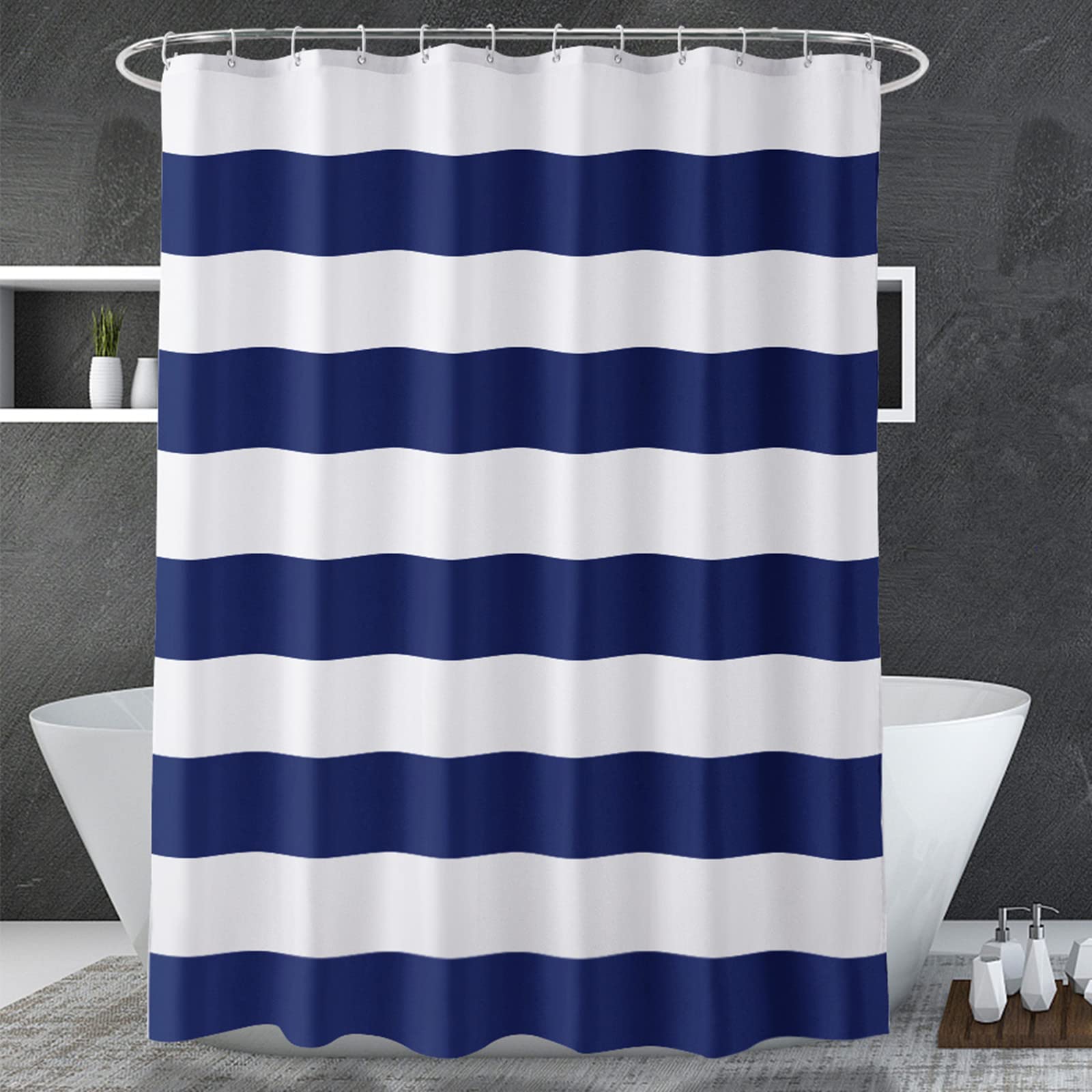 Navy Blue Shower Curtain Strip - Shower Curtain Liner บทวิจารณ์และราคา