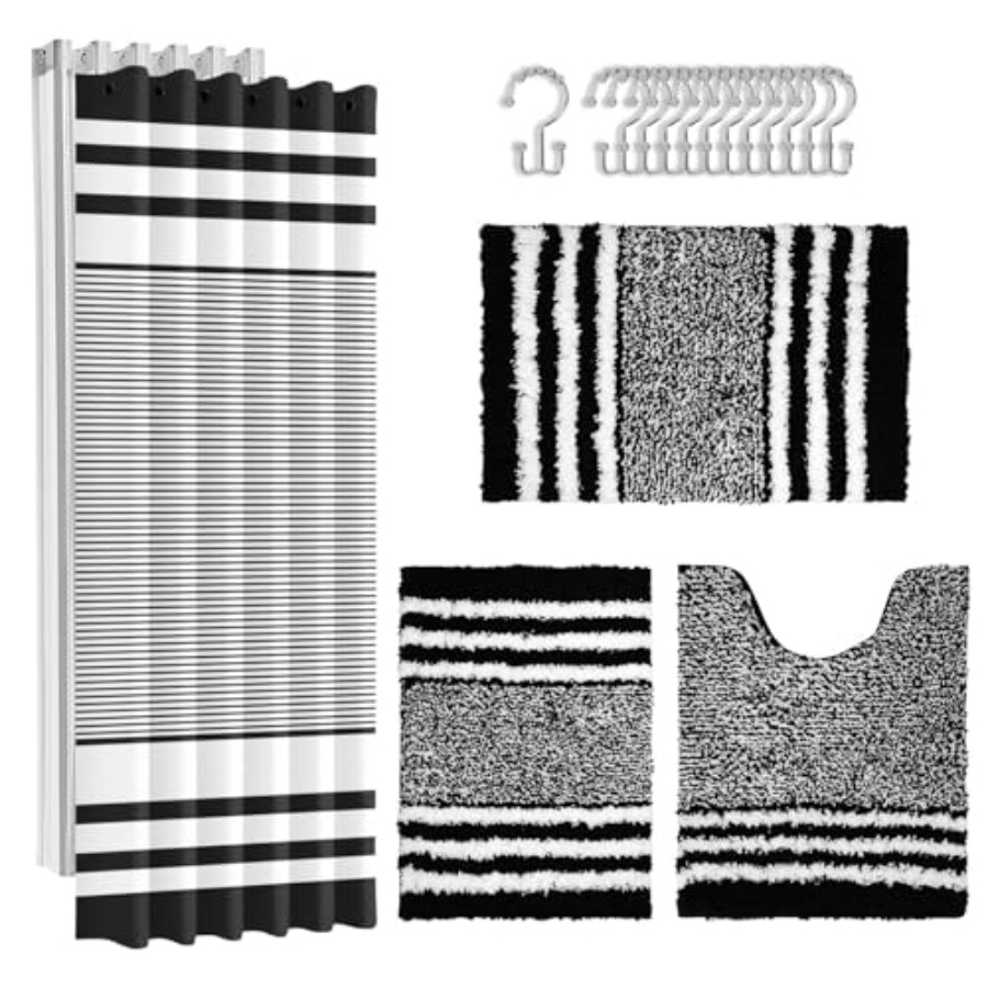 Black Stripes Bathroom Sets wi - Shower Curtain Liner บทวิจารณ์และราคา