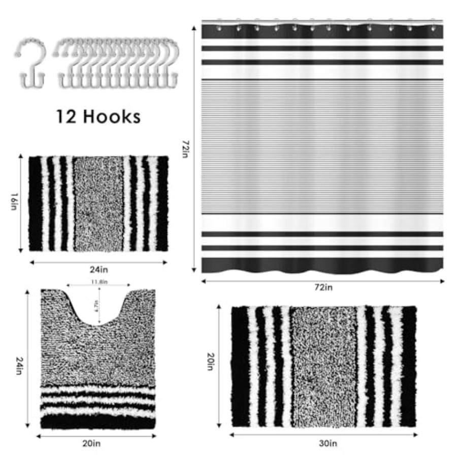 Black Stripes Bathroom Sets wi - Shower Curtain Liner บทวิจารณ์และราคา