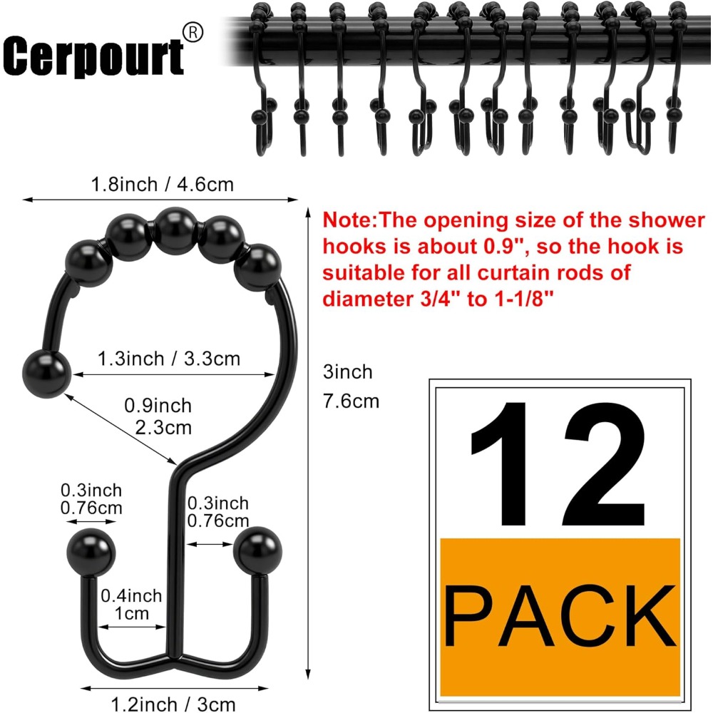 Shower Curtain Hooks, 12 Pcs R - Shower Curtain Liner บทวิจารณ์และราคา