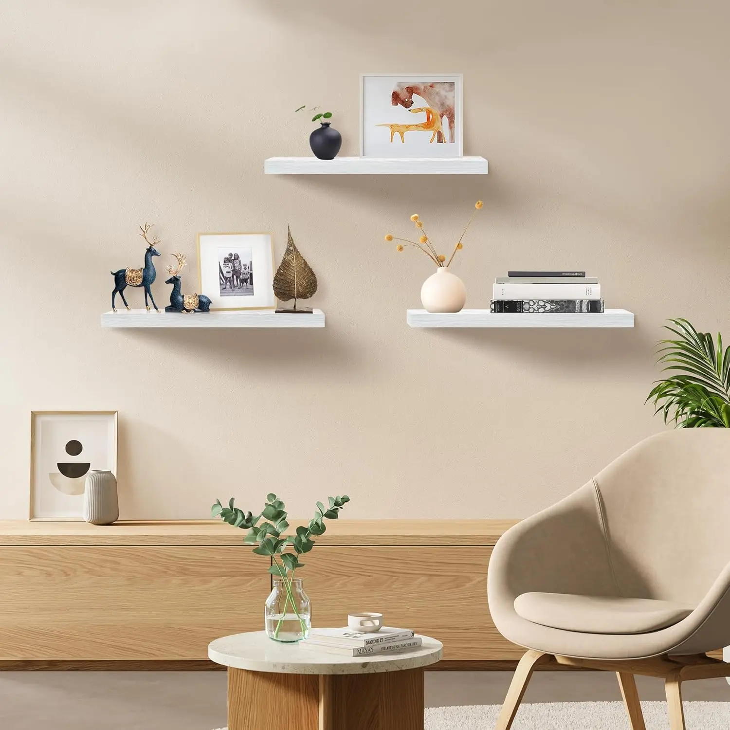 Set of 3 White Floating Shelve - Home Bathroom Images บทวิจารณ์และราคา