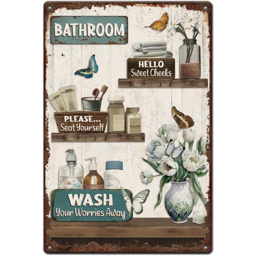 Bathroom Floral Tin Signs Vint - Home Bathroom Wall Art บทวิจารณ์และราคา