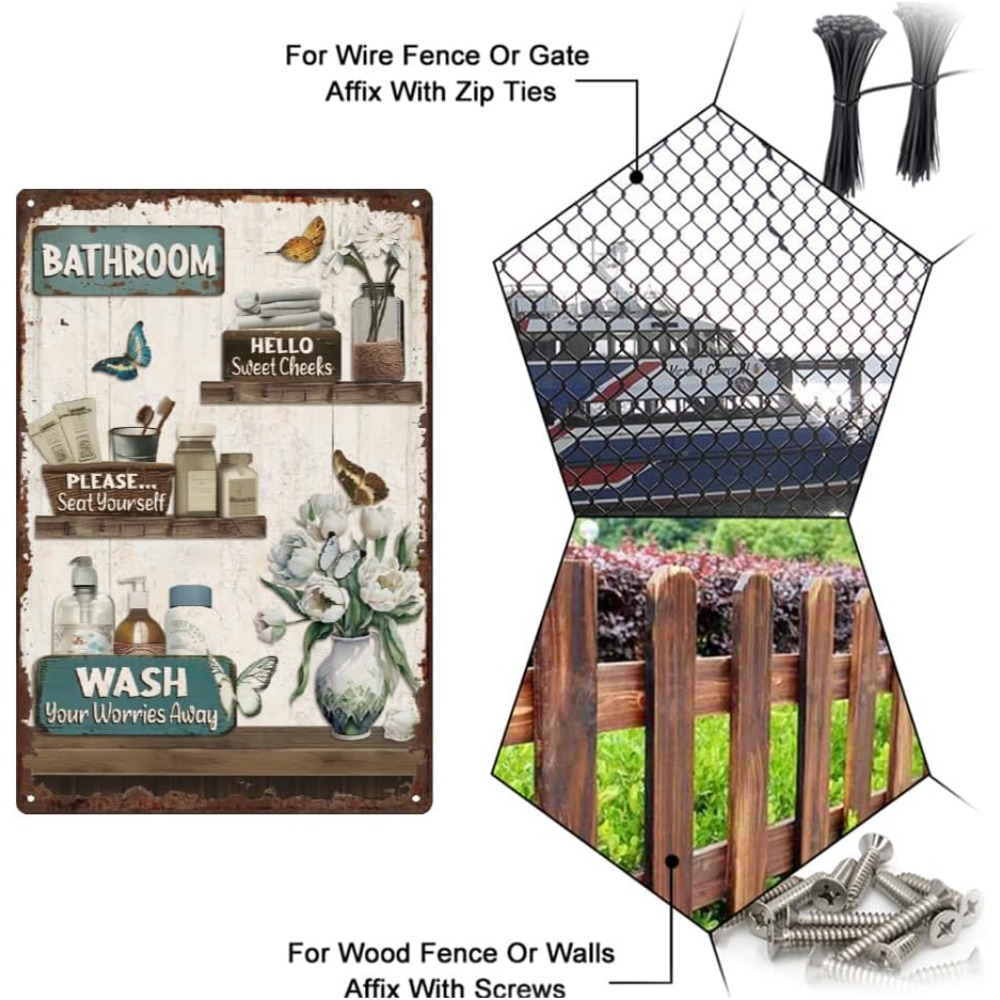 Bathroom Floral Tin Signs Vint - Home Bathroom Wall Art บทวิจารณ์และราคา