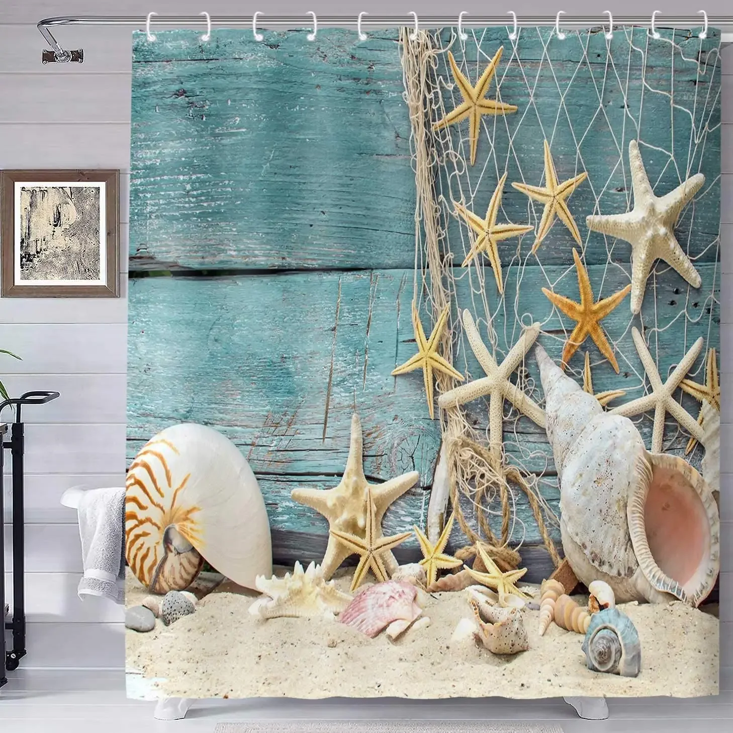 Seashell Shower Curtain Summer - Shower Curtain Liner บทวิจารณ์และราคา