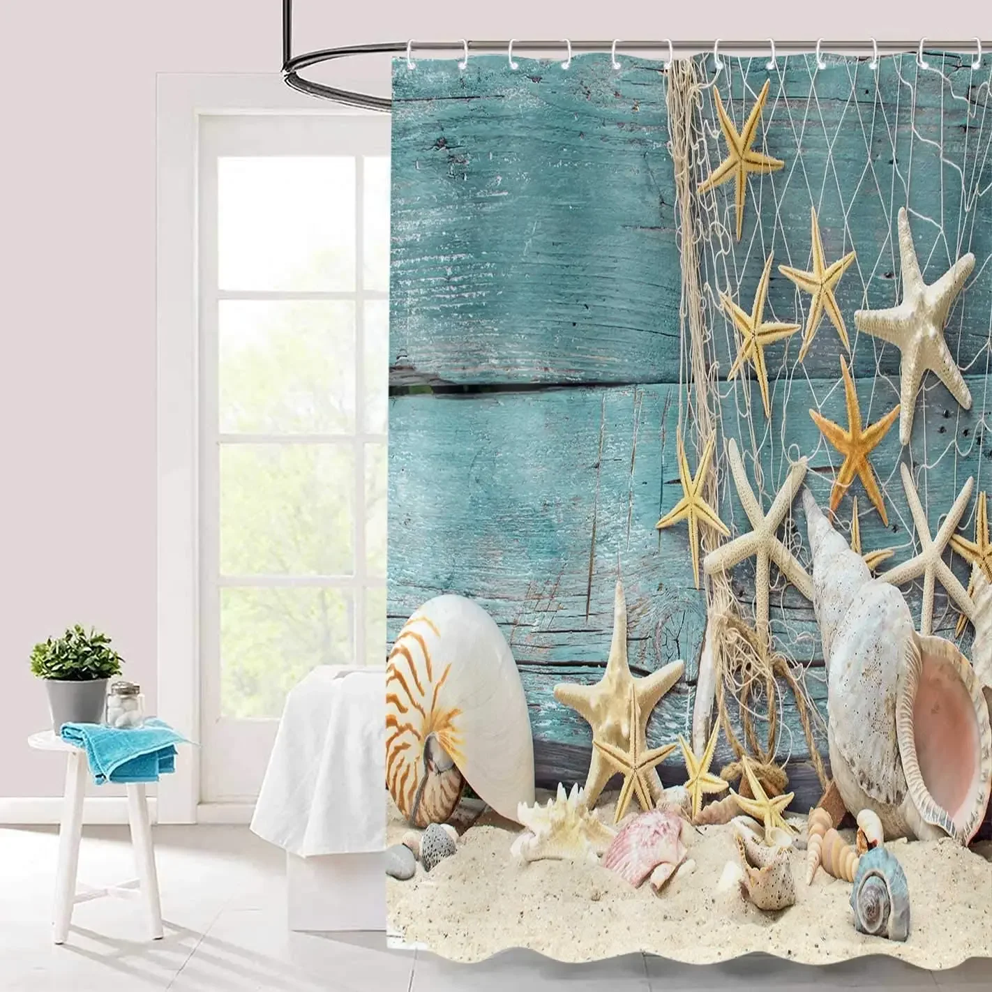 Seashell Shower Curtain Summer - Shower Curtain Liner บทวิจารณ์และราคา