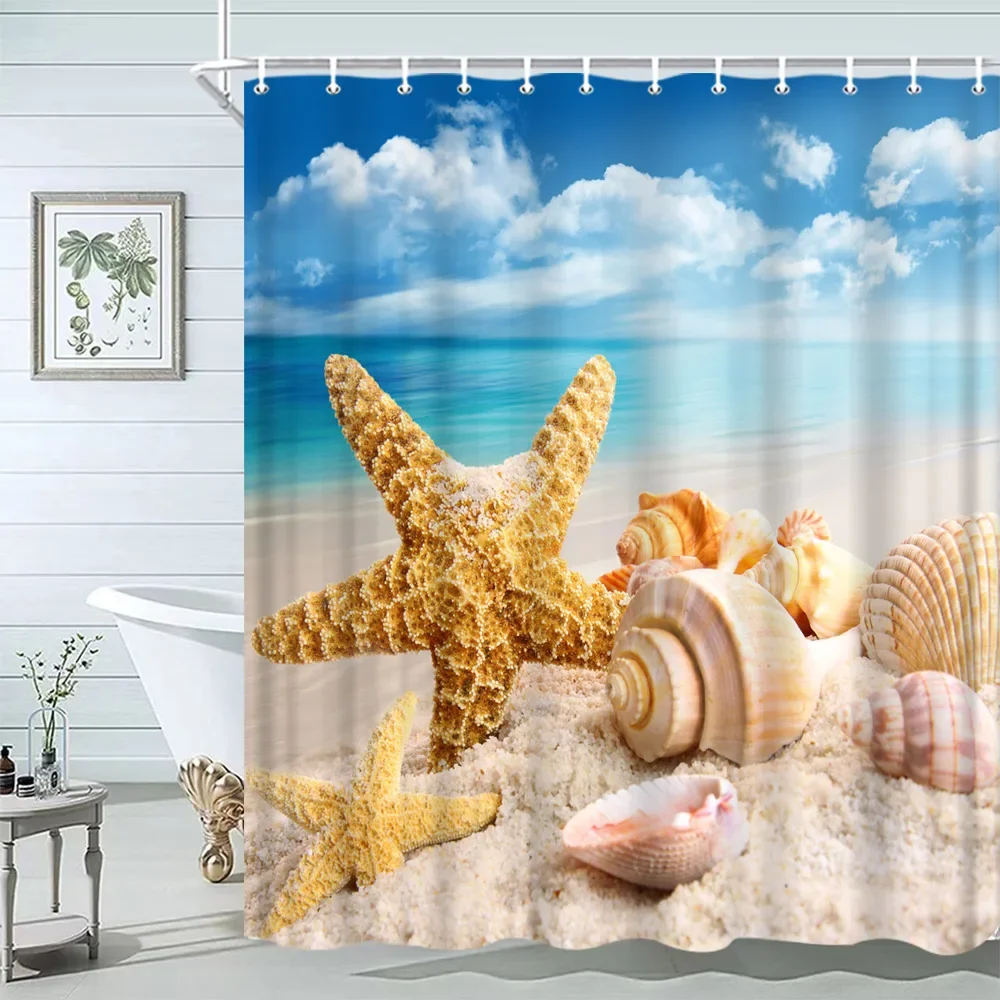 Seashell Shower Curtain Summer - Shower Curtain Liner บทวิจารณ์และราคา